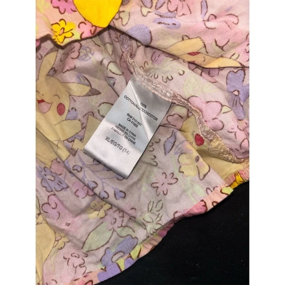 Pokemon Pikachu Floral Girls Dress 14 Purple Yellow Smocked Back XL square neck